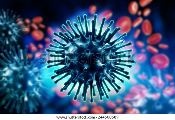 Illustration of\
Influenza Virus H1N1. Swine\
Flu