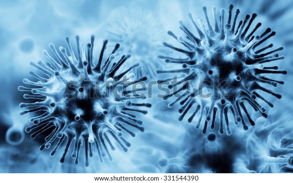 Illustration of\
Influenza Virus H1N1. Swine\
Flu