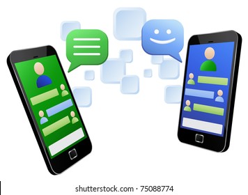 Illustration Of Instant Messaging Between Two Modern Touch Screen Mobile Phones