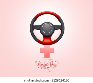 illustration of international women's day concept with car steering on isolated background - Powered by Shutterstock