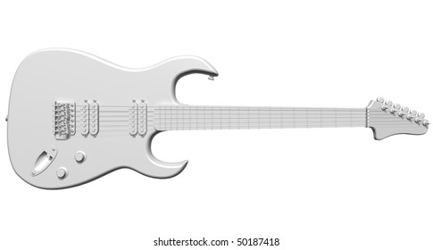 Illustration Of An Isolated All White Electric Guitar