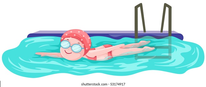 illustration of isolated girl swimmer on white background - Powered by Shutterstock