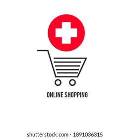 Illustration isolated shopping cart icon with a pharmacy sign.