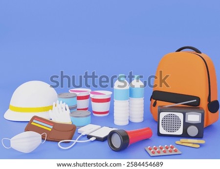 Illustration of isometric 3D rendering of disaster prevention goods