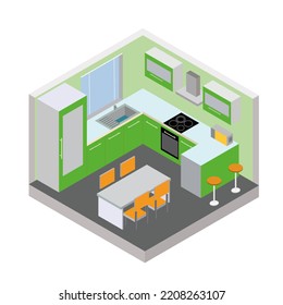 Illustration With Isometric Home Kitchen