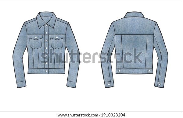 Illustration of jacket with denim fabric with\
front and back for\
template.