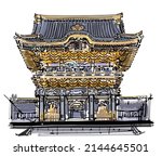 It is an illustration of a Japanese building, "Nikko Toshogu".