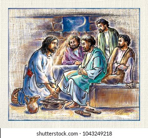 Illustration. Jesus washes the disciples' feet.