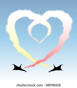 An Illustration Of Jets Leaving A Vapour Trail Forming A Heart