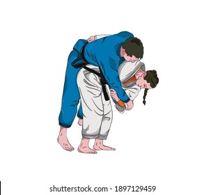 Illustration Of Judo Girl Throwing A Boy