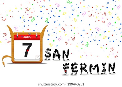 Illustration With July 7 San Fermin Calendar On White Background.