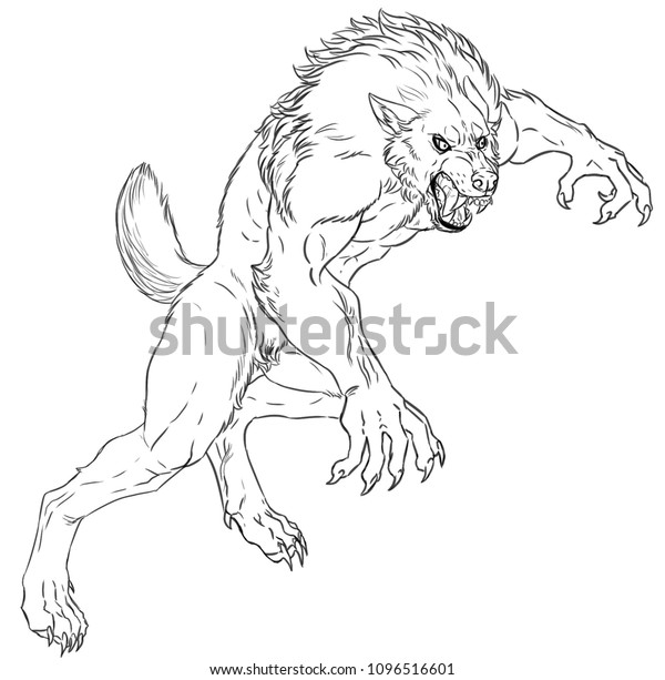 Illustration Jumping Werewolf Stock Illustration 1096516601