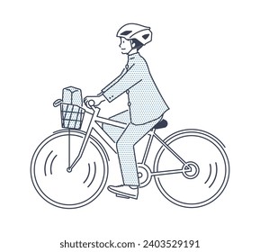 Illustration of junior high and high school students wearing helmets and riding bicycles. Boys - Powered by Shutterstock