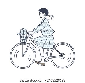 Illustration of junior high and high school students wearing helmets and riding bicycles. girls - Powered by Shutterstock