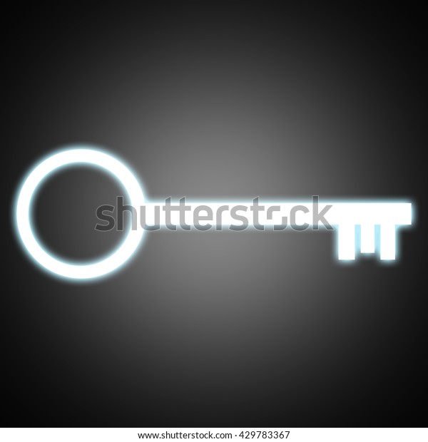 Illustration key icon , key to success , white\
key glowing light blue in black\
background