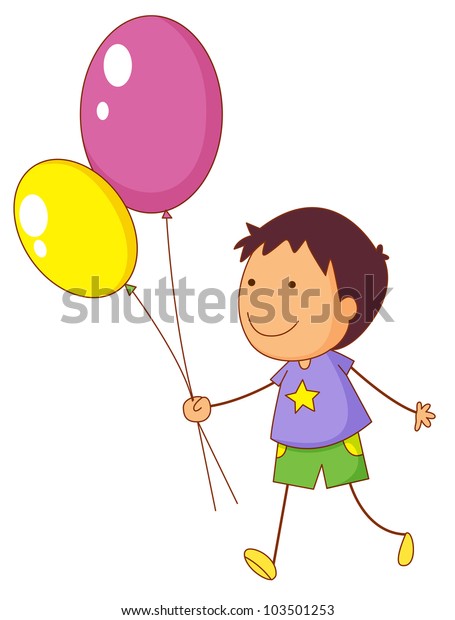 Illustration Kid Holding Balloons Eps Vector Stock Illustration ...