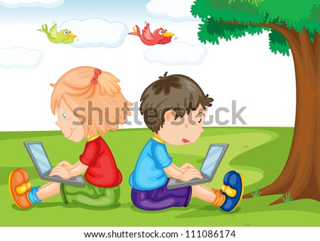 Similar – Two kids sitting on a bench and admiring the scenery