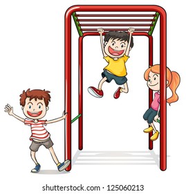 Illustration Of Kids Playing With A Monkey Bars On A White Background