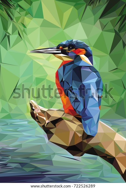Illustration of a\
Kingfisher - Low poly\
technique