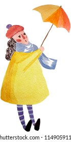 Illustration Of A Lady Holding Her Umbrella That Is Being Blown Away