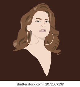 Illustration Lana del Rey wearing massive golden earring in brown colours 