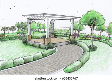 Illustration Landscape Perspective Design Garden Hand Sketch
