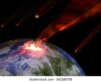 An illustration of a large asteroid strike on Earth. An impact this large would result in the extinction of most all life on Earth. Earth texture map courtesy of NASA - http://visibleearth.nasa.gov/
