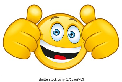 An illustration of a laughing emoji with a thumbs up sign