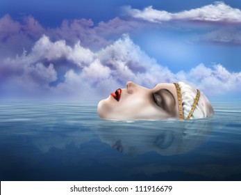 Illustration of the legendary Lady of the Lake appearing from beneath the water - Powered by Shutterstock