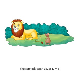 Illustration, Lion And Mouse Talking