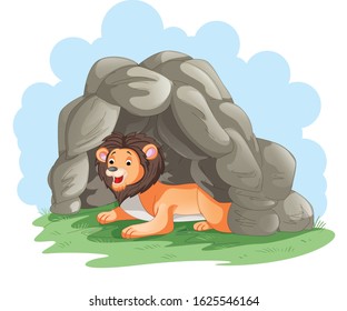Illustration,  lion sitting in the den