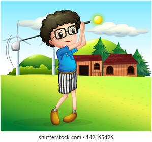 Illustration Little Boy Playing Golf 260nw 142165426 
