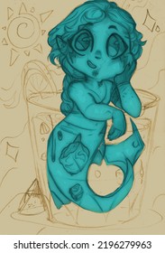 Illustration little merman in