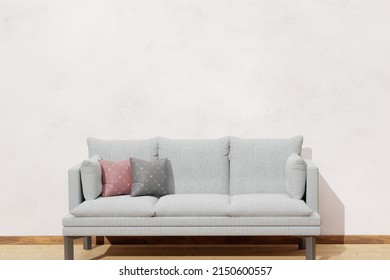 Illustration of living room interior with comfortable sofa and blank wall, mock up, presentation or picture background, 3D background rendering - Shutterstock ID 2150600557