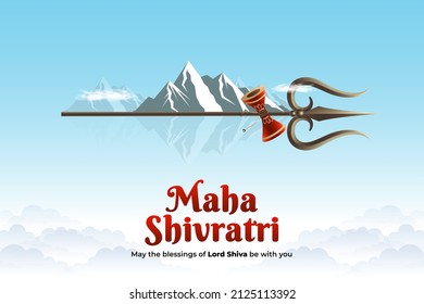 illustration of lord shiva for Maha Shivaratri is a Hindu festival with hindi message har har mahadev on Mahashivratri. Kailash mountain.