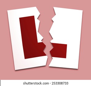 Illustration of a L-plate torn in two over a pink background - Powered by Shutterstock