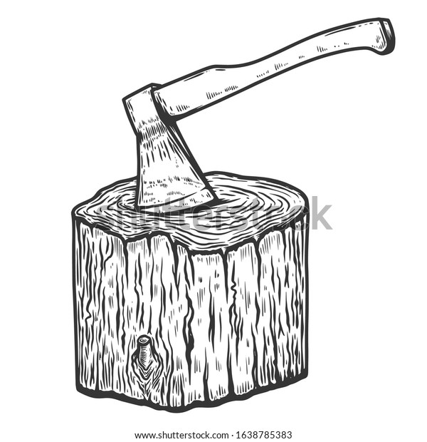 Illustration Lumberjack Ax Wooden Deck Engraving Stock Illustration ...