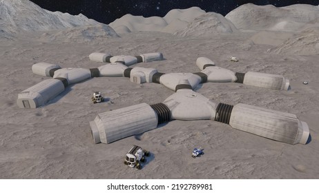 Illustration Of Lunar Base On The Surface Of Moon