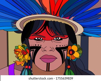 Illustration Of A Male Brazilian Amazonian Indian 