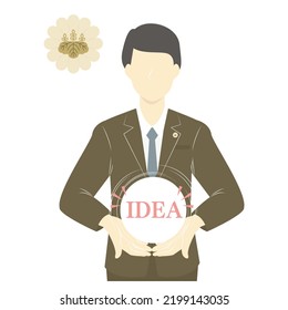 Illustration Of A Male Patent Attorney And His Badge As An Intellectual Property Expert.