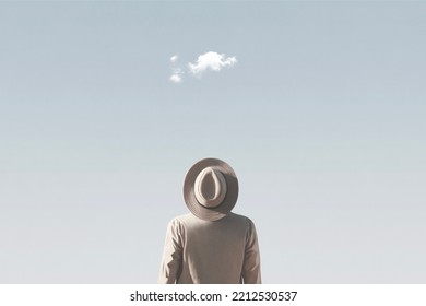 Illustration Of Man With Cloud Over His Head, Surreal Abstract Concept