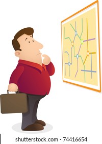 Illustration Of Man Confuse Reading A Map