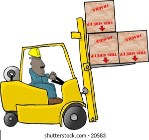 Illustration Of A Man Driving A Forklift.