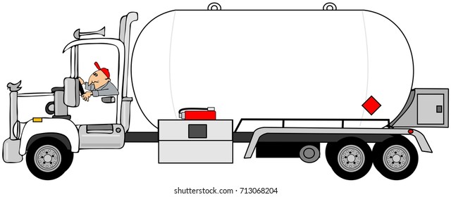 Illustration Of A Man Driving A Propane Tanker Truck.