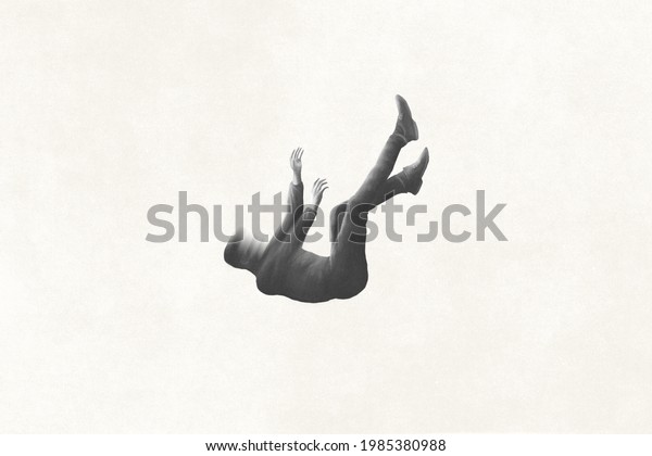 illustration\
of man falling from the sky, minimal\
concept