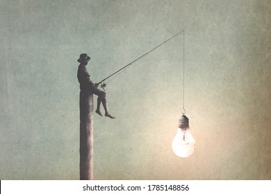 Illustration Of Man Fishing New Ideas, Creativity Surreal Concept