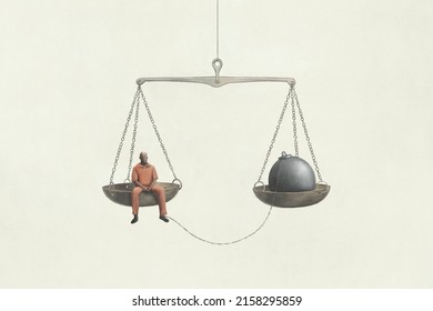 Illustration Of A Man And His Punishment For The Crime He Committed, Surreal Justice Concept