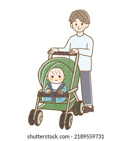 Illustration Of A Man Pushing A Stroller