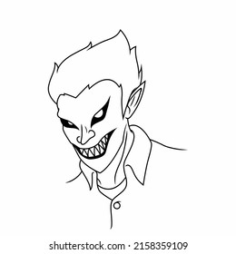 Illustration Of A Man With A Scary Face Smiling In Lineart Design. Can Be Used As A Logo, Icon, Brand, Mascot, Wallpaper, Background, And Photo Profile