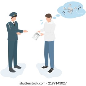 Illustration Of A Man Submitting A Lost Property Report To The Police For A Lost Drone.